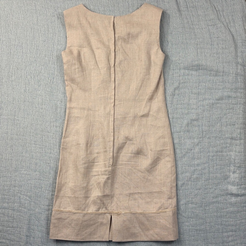 Elegant Linen‎ Blend Sleeveless Sheath Dress Pearl Trim Office Career - Picture 6 of 12